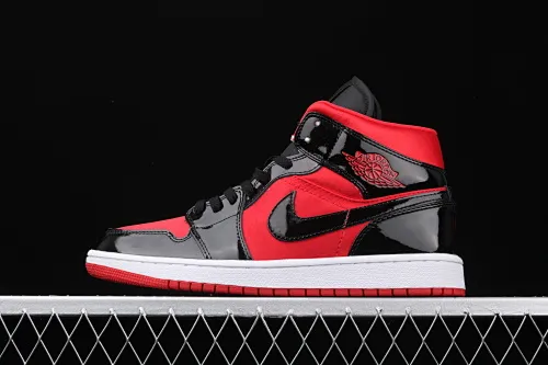 All categories Air Jordan Jordan series basketball shoes Air Jordan 1 Mid Air Jordan 1 Mid WMNS AJ1 Joe 1 black red patent leather silk BQ6472-600